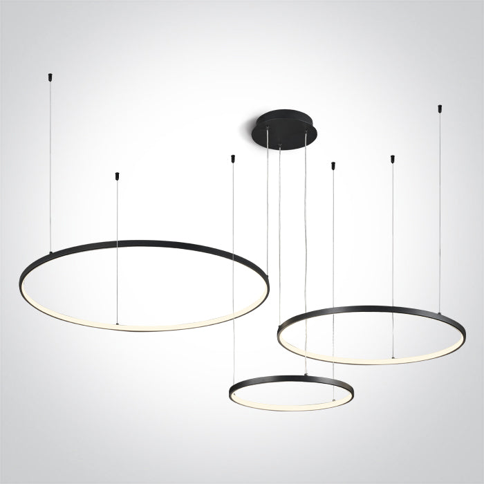 BLACK 3x RINGS 40cm/60cm/80cm 65W WW IP20 230V DIMMABLE