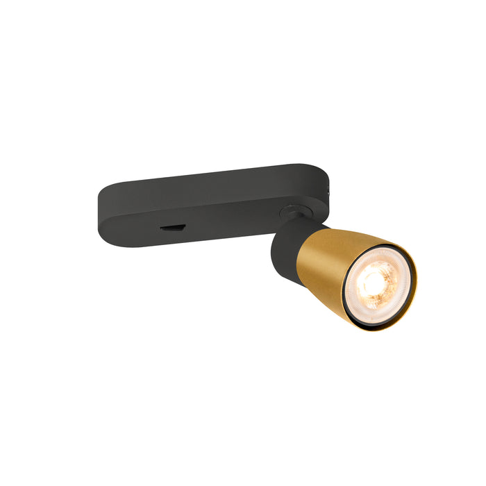 PURI 2.0 Dome, wall and ceiling-mounted light, switch, rectangular, 1x max. 6W GU10, black / gold