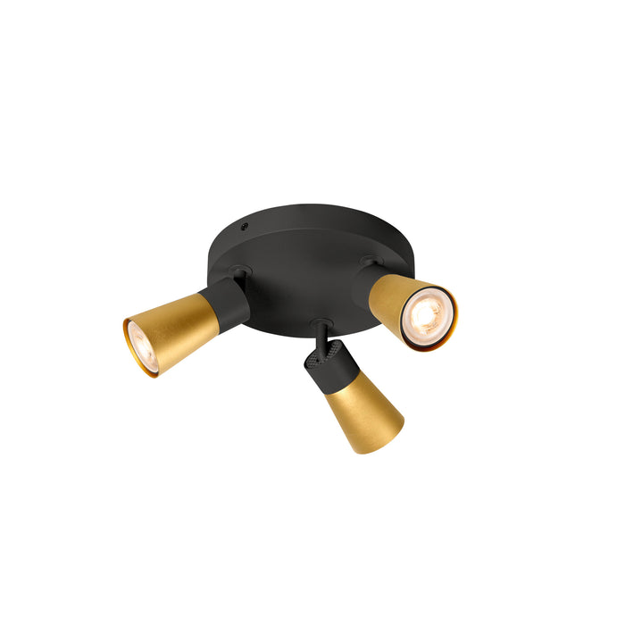 PURI 2.0 Cone, wall and ceiling-mounted light, round, 3 x max. 6W GU10, black / gold