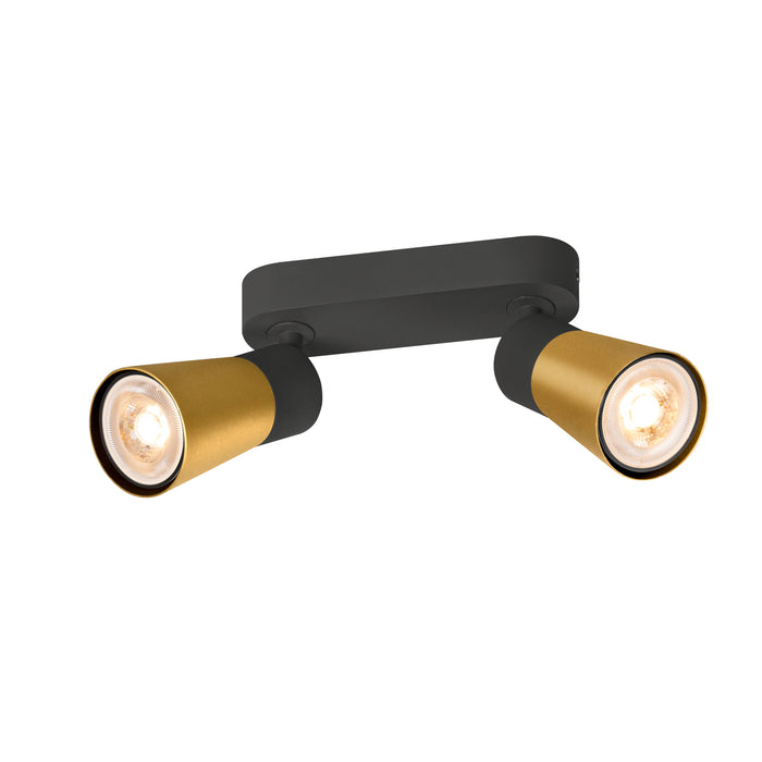 PURI 2.0 Cone, wall and ceiling-mounted light, long, 2 x max. 6W GU10, black / gold