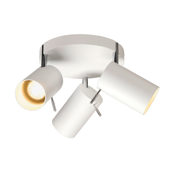 ASTO TUBE 3, wall and ceiling light, triple-headed, QPAR51, round canopy, white, max. 225 W