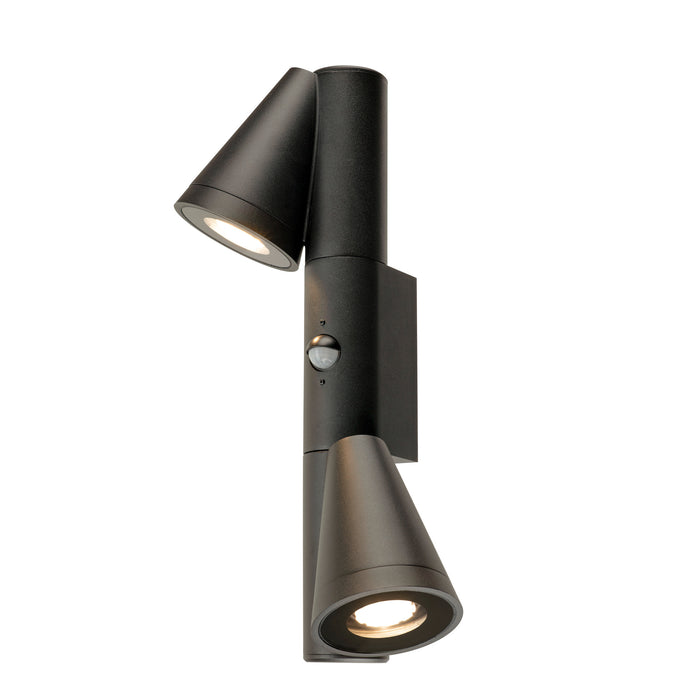 T-TUBE, wall-mounted light, GU10, double, sensor, IP44, max. 10 W, black