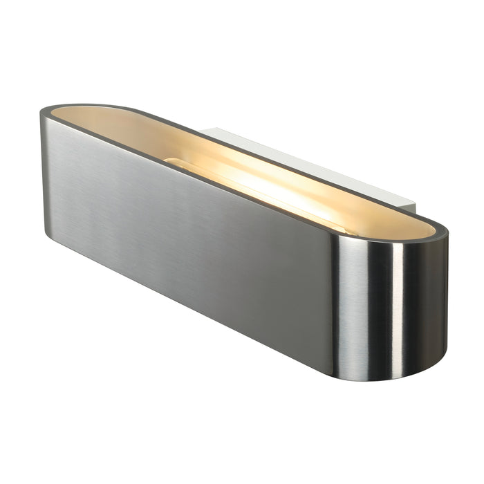 OSSA 300 wall light, QT-DE12, oval, up/down, brushed aluminium, L/W/H 30/8/6.5 cm, max. 120 W