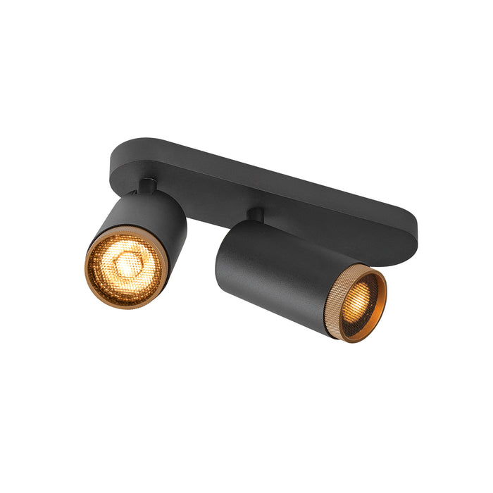 GRIP! L, SPOT CL, double, QPAR51, ceiling-mounted light, cylindrical, 2 x max. 6 watts, black / gold