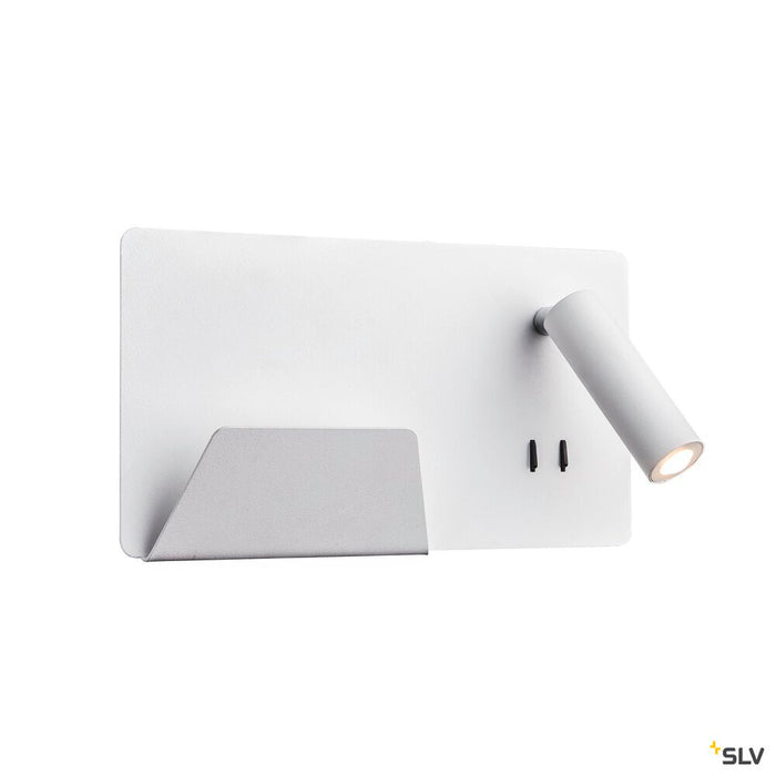 SOMNILA SPOT, indoor LED surface-mounted wall light 3000K white version left incl. USB connection