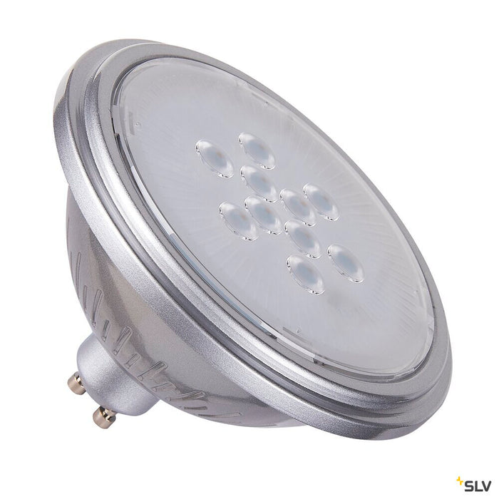 QPAR111 GU10, silver LED light, 7W 3000K CRI90 25°