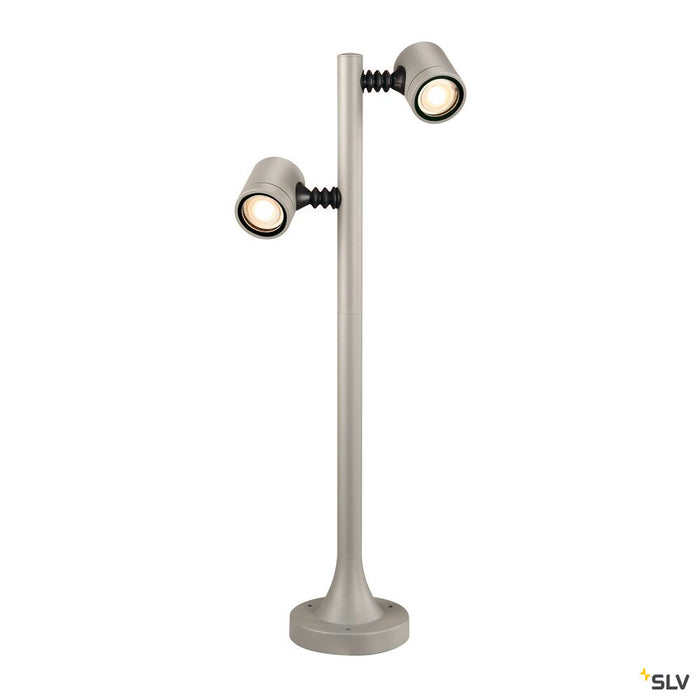 MYRA 2 , outdoor spike luminaire, double-headed, LED GU10 51mm, IP44, silver-grey, 18W