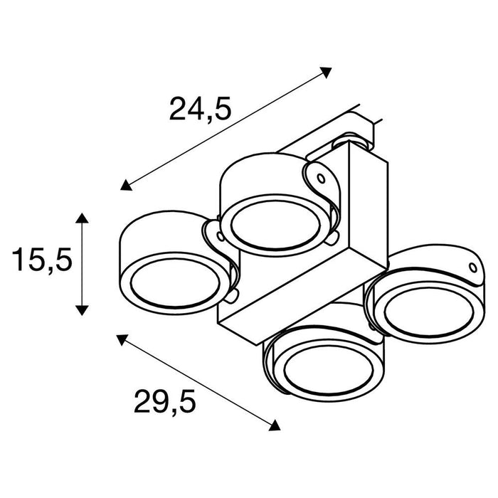 TEC KALU quad, black, 24°, 3000K, incl. 3-circuit adapter