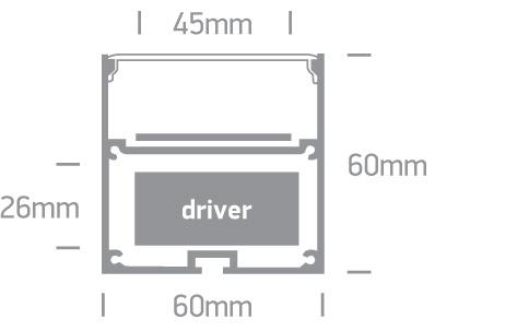 SURFACE PROFILE 2m FOR 45mm STRIPS + PC OPAL DIFF