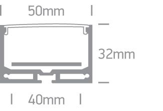 SURFACE PROFILE 2m FOR 40mm STRIPS + PC OPAL DIFF