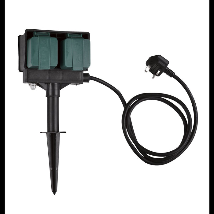 [Discontinued] 4 socket garden outlet, black, UK version, 1,5m cable, IP44