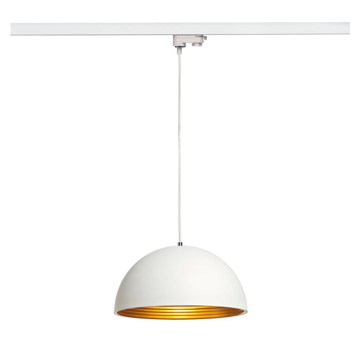 FORCHINI M pendant, 40cm, round, white/gold, E27, with white 3-circuit adapter