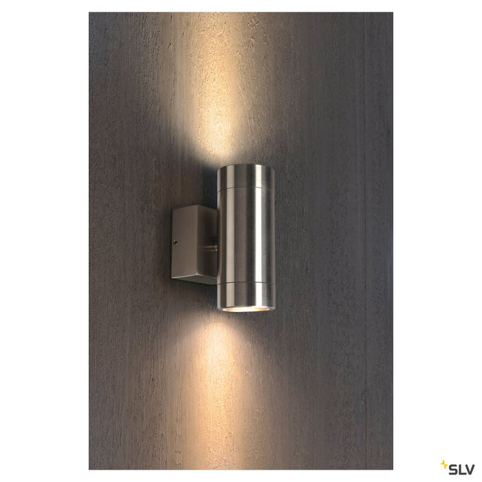 ASTINA STEEL, outdoor wall light, QPAR51, IP44, round, stainless steel 304, max. 70W